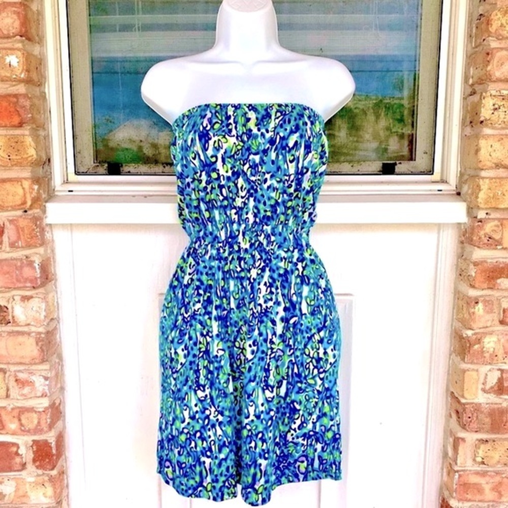 Lilly Pulitzer NEW Windsor Sea Blue Printed Strapless Pull-On Dress NWOT Sz XS - Picture 4 of 7